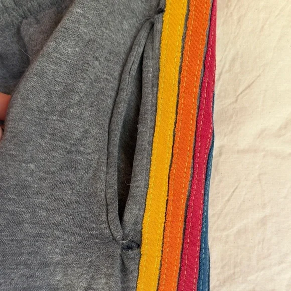 Aviator Nation Gray Joggers with Rainbow Stripes - Picture 4 of 5